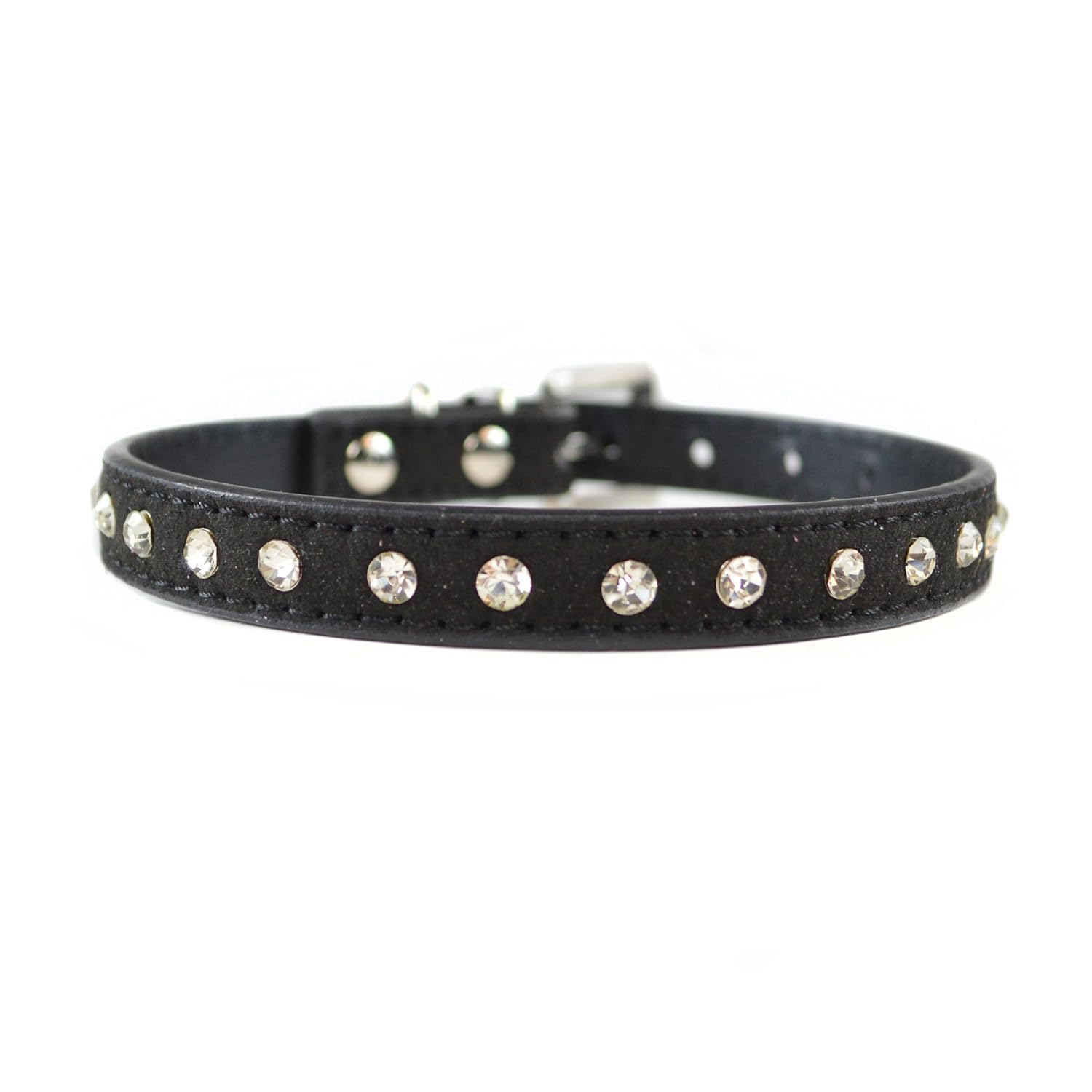 Crystal Rhinestone Studded Faux Leather Dog Collar (Black