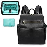 MOMINSIDE Diaper Bag Backpack, Leather Backpack with 16 Pockets for Mom Dad, Baby Registry Search, Fits 15 Inch Laptop, 4 Insulated Pockets, Changing Pad, Black