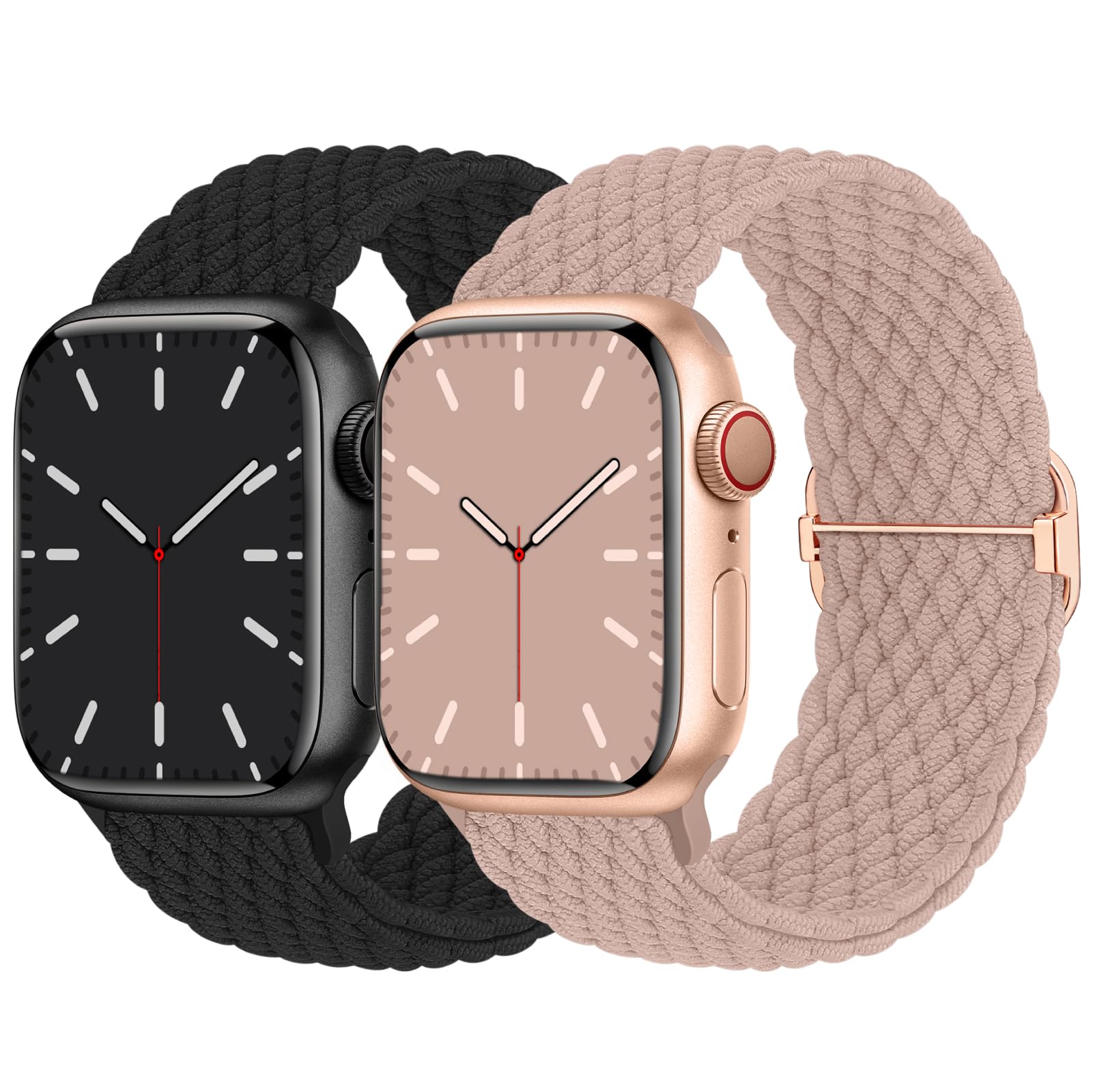 Nimblistic 2 Pack Stretchy Braided Solo Loop Compatible for Apple Watch Straps 42/44/45/46/49mm, Adjustable Sport Stretch Elastic Replacement Band for iWatch SE3/Series 11 10 9 8 7 6 5 4 3 2 1