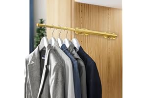 VANLONPRO 12" Valet Rod for Closet Pull Out, Adjustable extending closet rod, Standard Retractable closet rod organization rack, Valet Clothing Hanger Rods Extender for Wardrobe Laundry Bathroom (Sunbeam Gold)