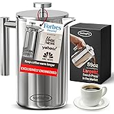 Extra Large Insulated Metal French Press Coffee Maker 59 oz (1.75L), Large Capacity Stainless Steel Big French Press XL, Durable Insulated Mirror Coffee Maker with Double Walled Insulation, Mirror