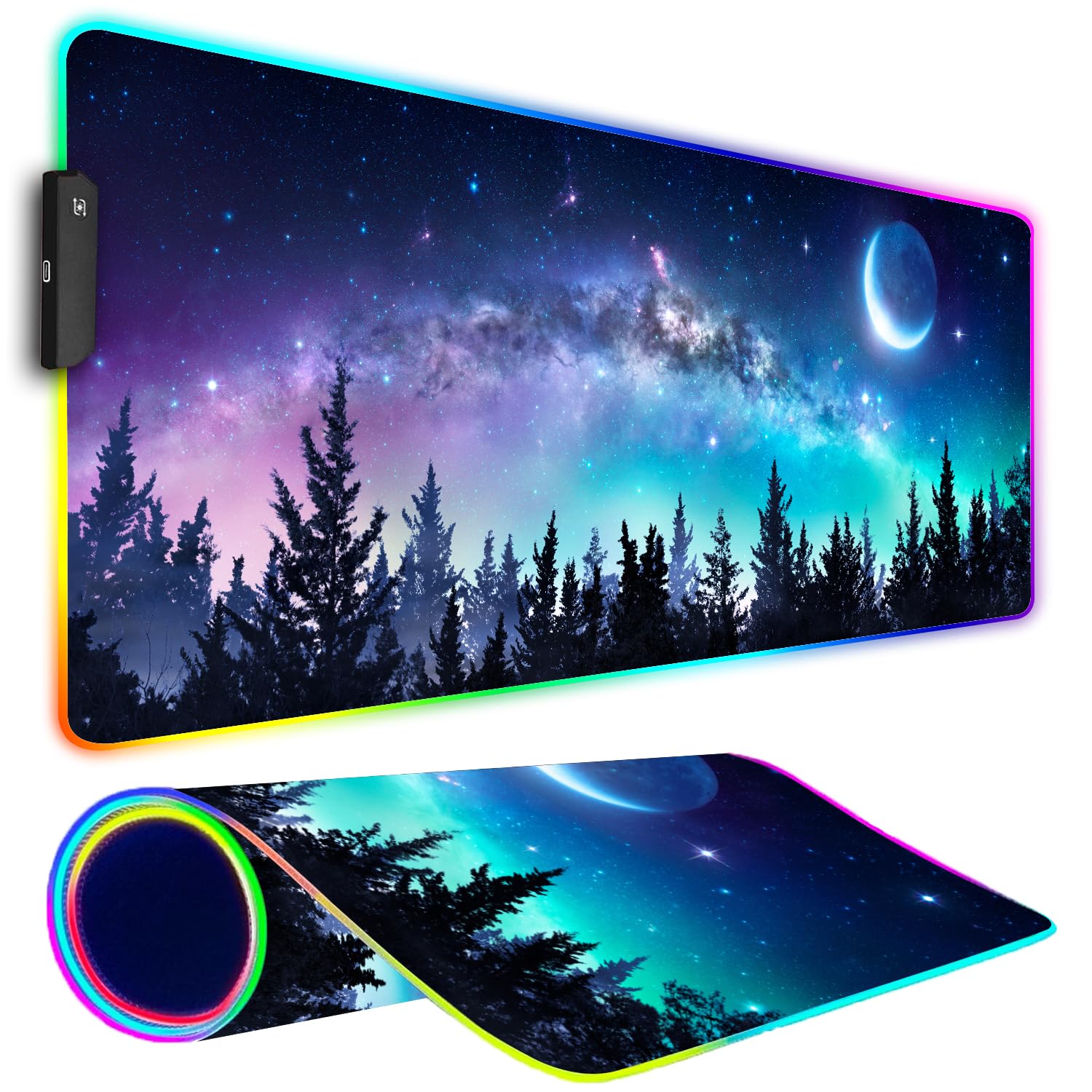 Photo 1 of Armanza RGB Gaming Mouse Pad, Large Mousepad with Led Light, Gaming Accessories Keyboard Pad for Desk, Non-Slip Rubber Base Big Mouse Mat for Gamer, 31.5 X 11.8 Inch, Moon Starry Sky