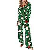 SHESHOW Christmas Pajamas for Women Pjs Christmas Print Long Sleeve Sleepwear Silk Womens Pajamas Set XS-XXL