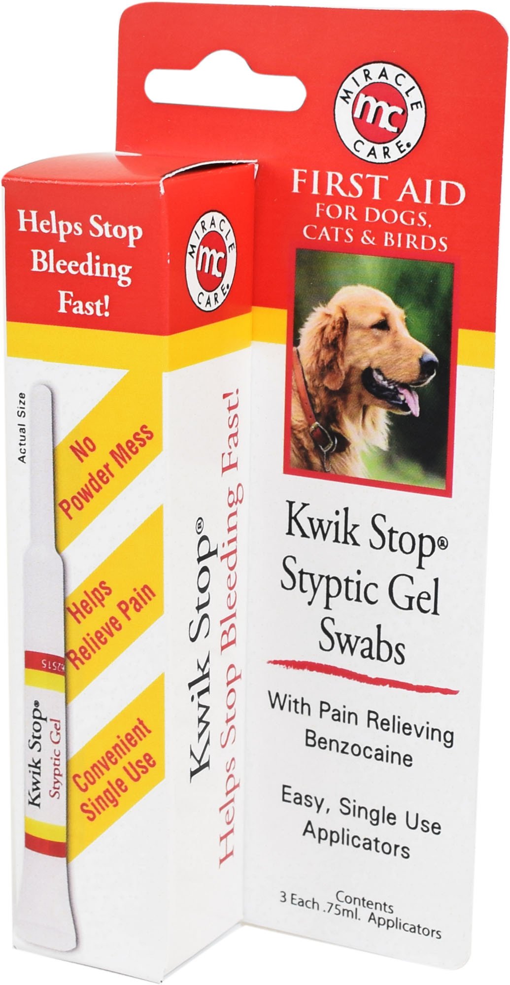 Photo 1 of Miracle Care Kwik Stop Styptic Gel Swabs For Dogs, Cats and Birds, 3 Single Use Applicators, Fast Acting Blood Stop with Pain Relieving Benzocaine