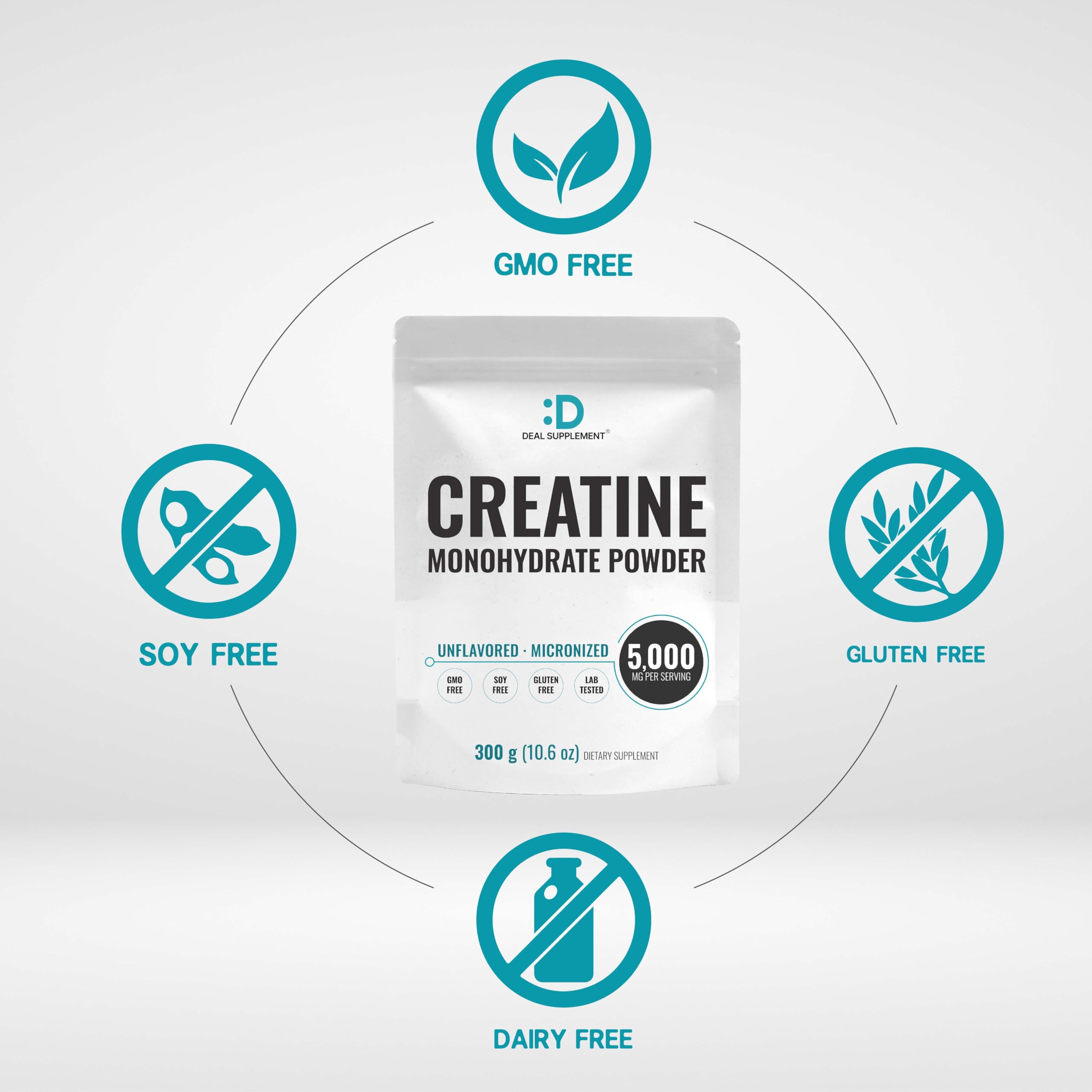 DEAL SUPPLEMENT Instant Creatine Monohydrate Powder, 5g Per Serving – 60 Servings | Micronized, Unflavored, Fast Absorbing Formula | Filler Free, Non-GMO, Keto Friendly, Vegan