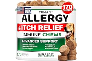 YUMA'S Dog Allergy Relief Chews - Dog Itching Skin Relief Treatment Pills - 170 Treats - Anti-Itch Chewables - Itchy and Paw Licking - Hot Spots - Omega 3 Fish Oil - Dry Skin & Coat Supplement