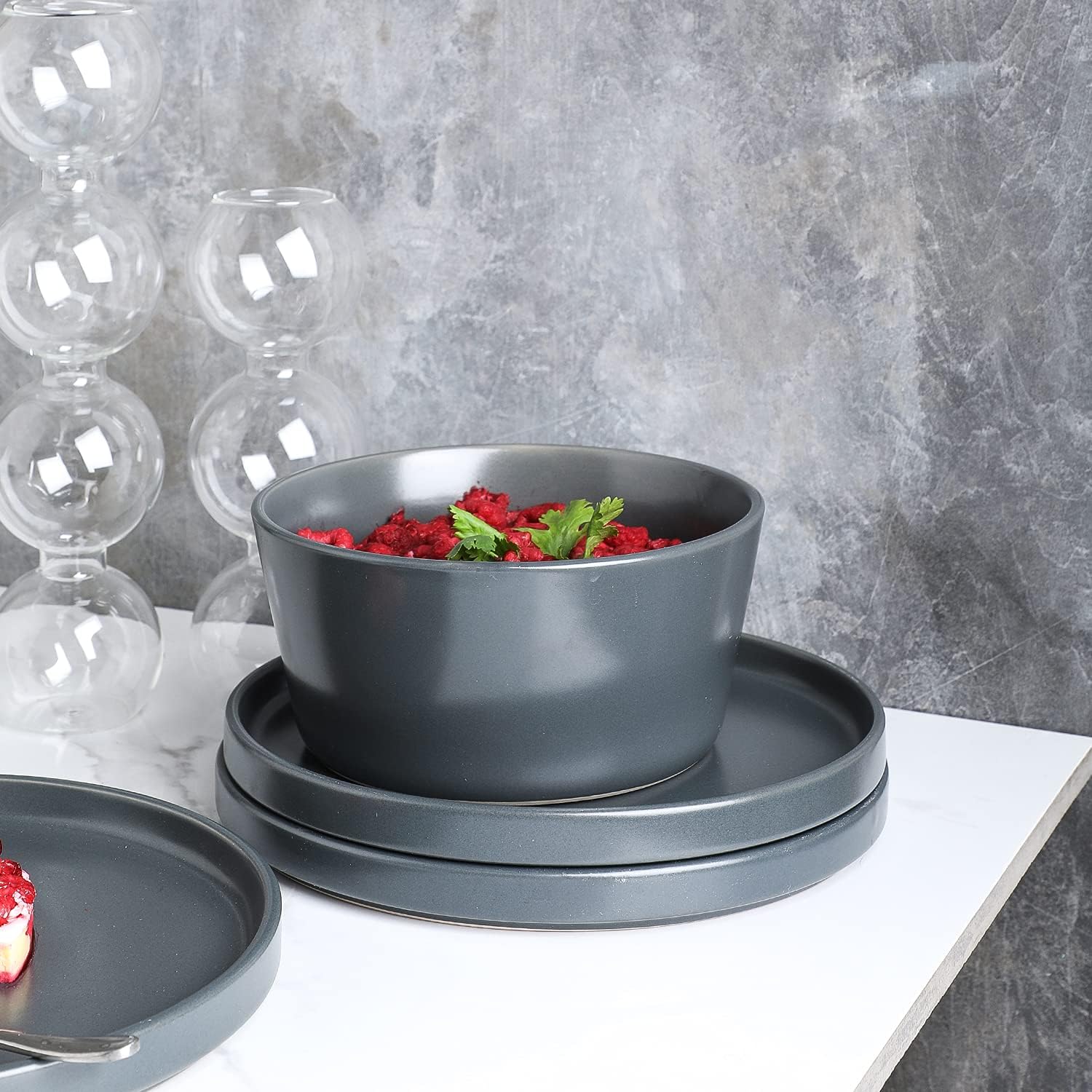  | Stone Lain Coupe Dinnerware Set, Service For 4, Gray Matte: Dinnerware Sets