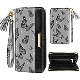 Coco Rossi Women Wallets Multi Card Case Wallet Clutch Wallet Card Holder Organizer Ladies Purse Tassel Wrist strap Purse,Black Butterfly