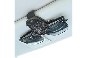 KIWEN Bling Sunglasses Holders for Car Sun Visor, Magnetic Leather Glasses Eyeglass Hanger Clip for Car, Ticket Card Clip Eyeglasses Mount, Car Visor Accessories(Black Rhinestone)