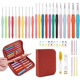 BsHooker 22 Sizes Crochet Hooks Set with Storage Case 0.5mm-10mm | Ergonomic Soft Handle for Arthritic Hands,Crochet Kit for Beginners,Red