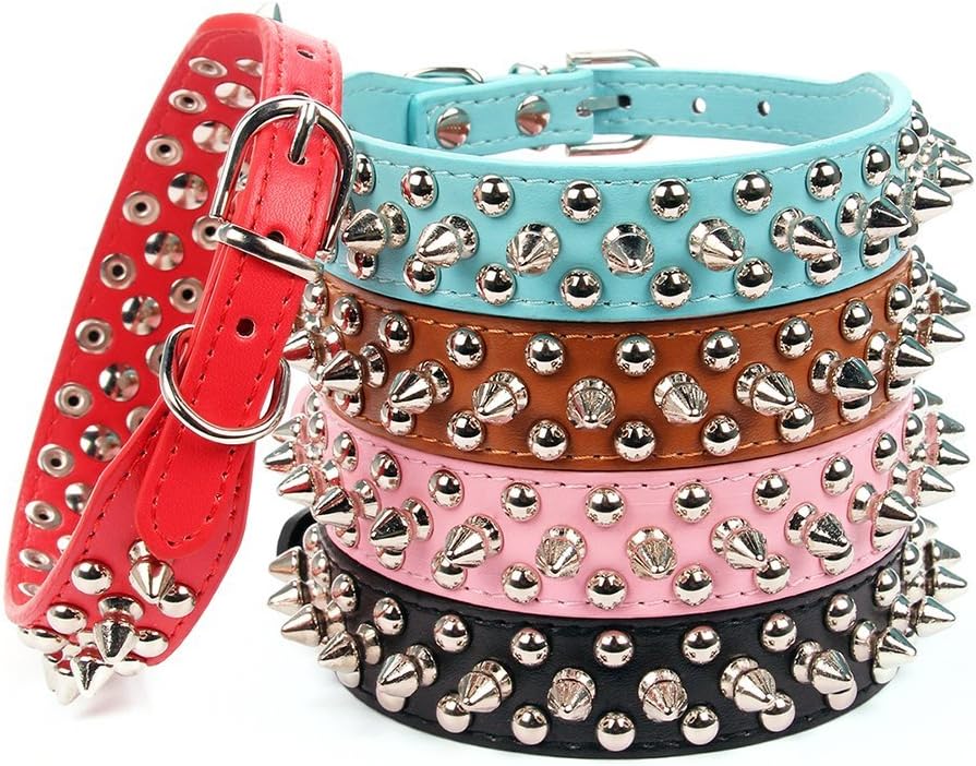 AoLoveAolove Mushrooms Spiked Rivet Studded Adjustable Pu Leather Pet Collars for Cats Puppy Dogs (Medium, Red)