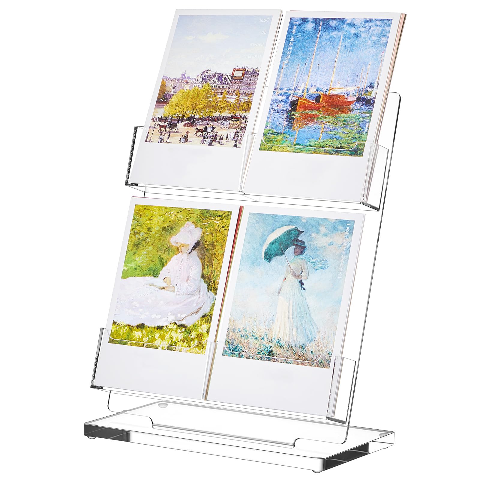 Photo 1 of Dunzoom Acrylic Greeting Display 3.7'', 4 Slots Postcard Display Stand, Adjustable Sticker Stand, No Assembly Required, Photos Storage Greeting Card Holder for Business Vendor, Retail Store Shop