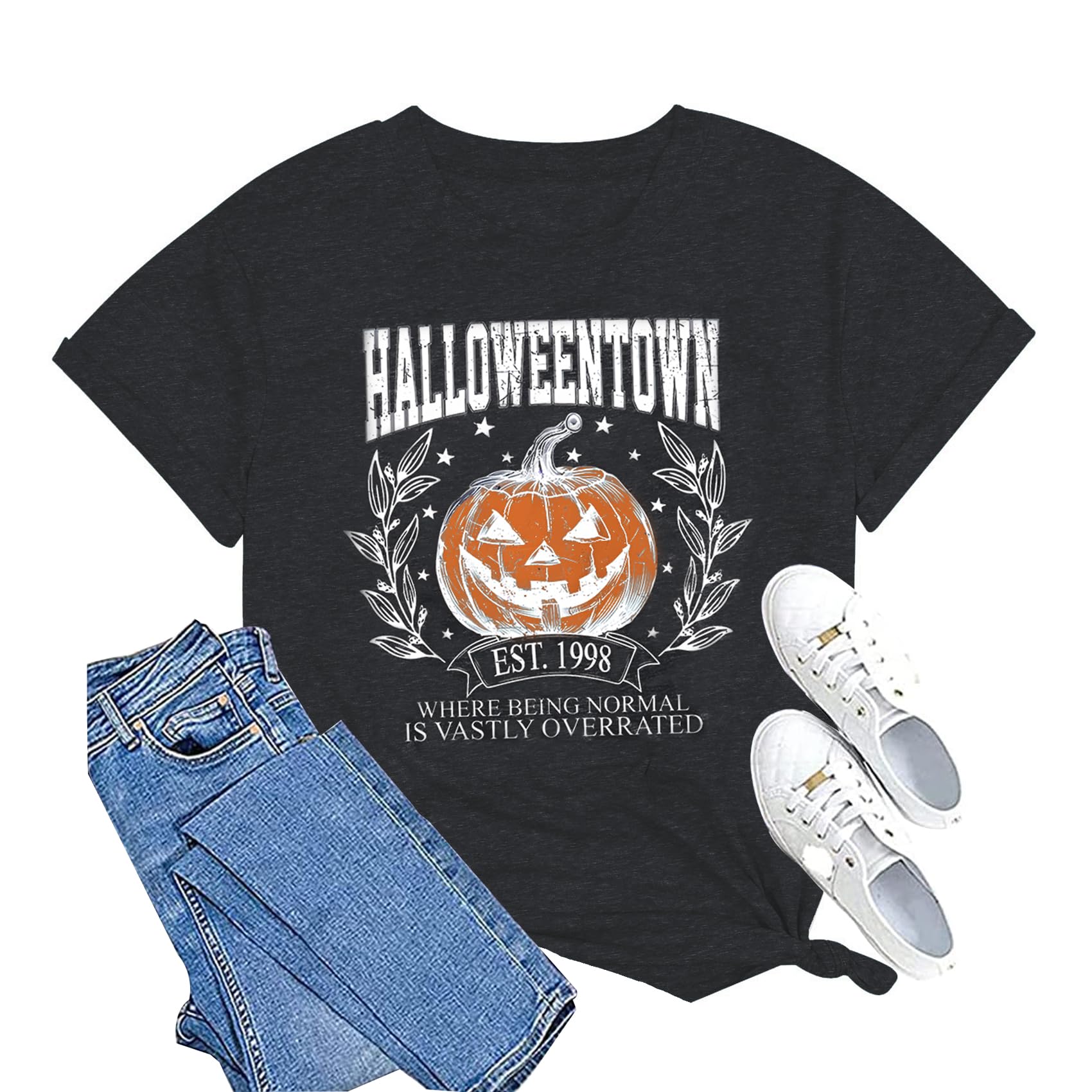 Photo 1 of ** gray**
Halloween Pumpkin Shirt Pumpkins Graphic Tees Cute Fall Tee Tops Thanksgiving Gift T-Shirt