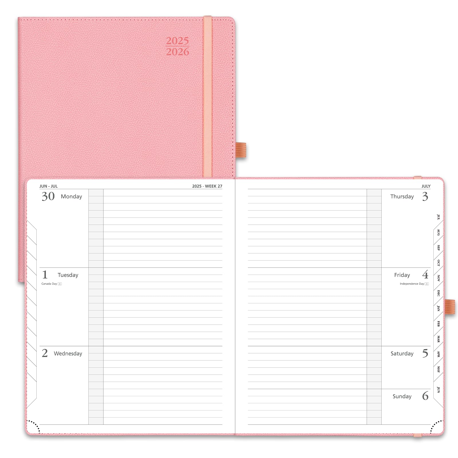 Photo 1 of POPRUN Planner 2025-2026 (Large 8.5''x 10.5''), Horizontal Weekly Notebook Jul.2025 - Jun.2026, Academic Appointment Book with Monthly Tabs, Leather Hardcover, Inner Pocket, 100 GSM - Soft Pink