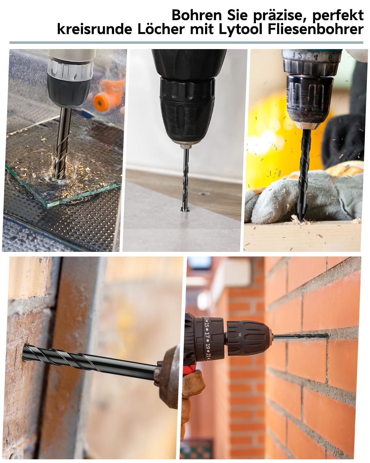 Fliesenbohrer, Lytool 10 tlg.Glasbohrer Steinbohrer Bohrer Set mit Sechskantschaft Universalbohrer für Metall Ziegel Glas Kunststoff Holz, Ø 3-12 mm 7
