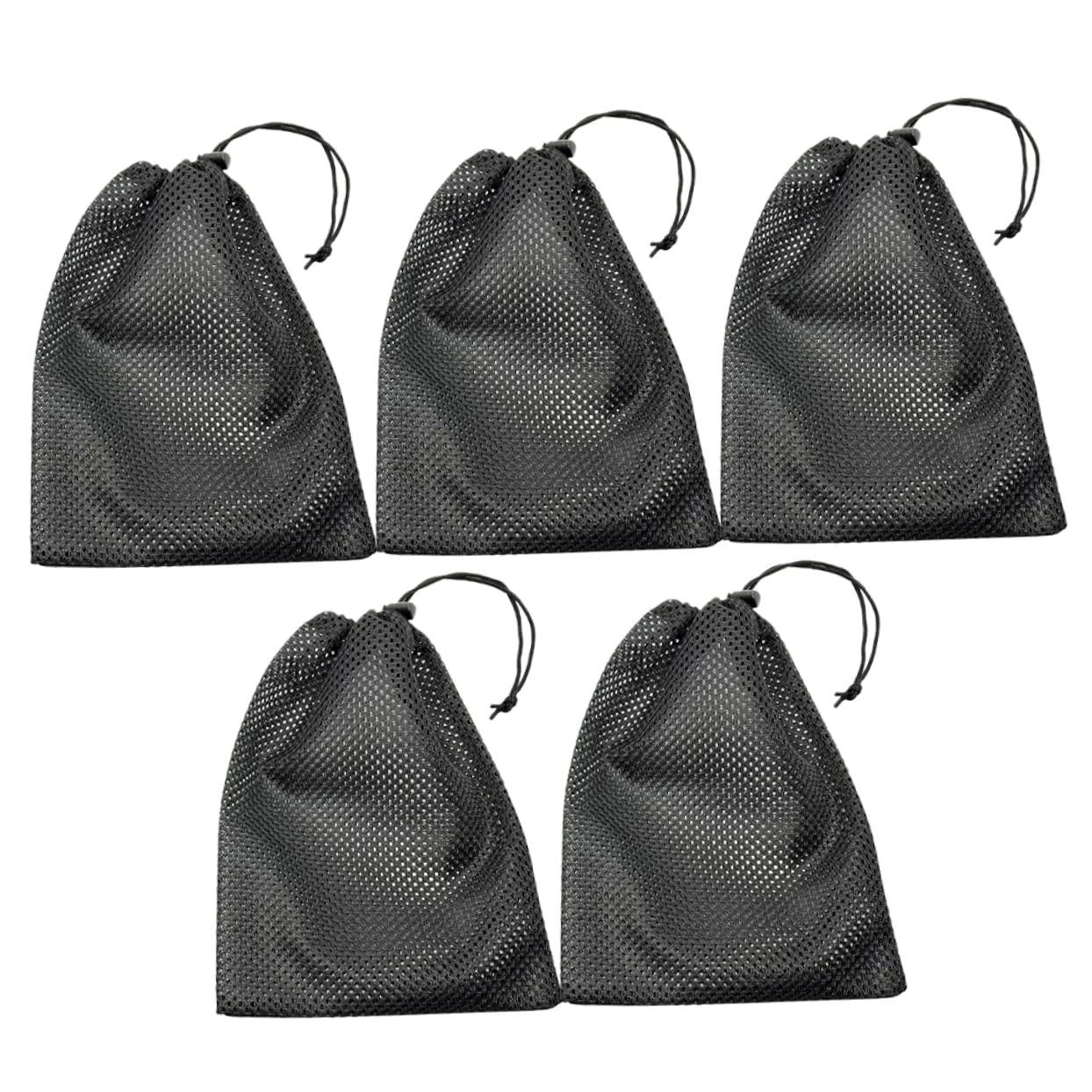 Balacoo 5pcs Mesh Drawstring Bag, Black Storage Mesh Bag, Gym Drawstring Bags for Beach Laundry Toy Travel Golf Balls, Adjustable Drawstring Mesh Storage Bag