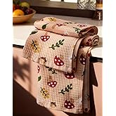 Miss Adola Cotton Waffle Kitchen Towels – Cute 370 GSM 16x25 Inch Terry Cloth Waffle Decorative Dishcloth for Kitchen Set of 2 with Hanging Loop Absorbent Hand Tea Towel for Home Design, Mushroom