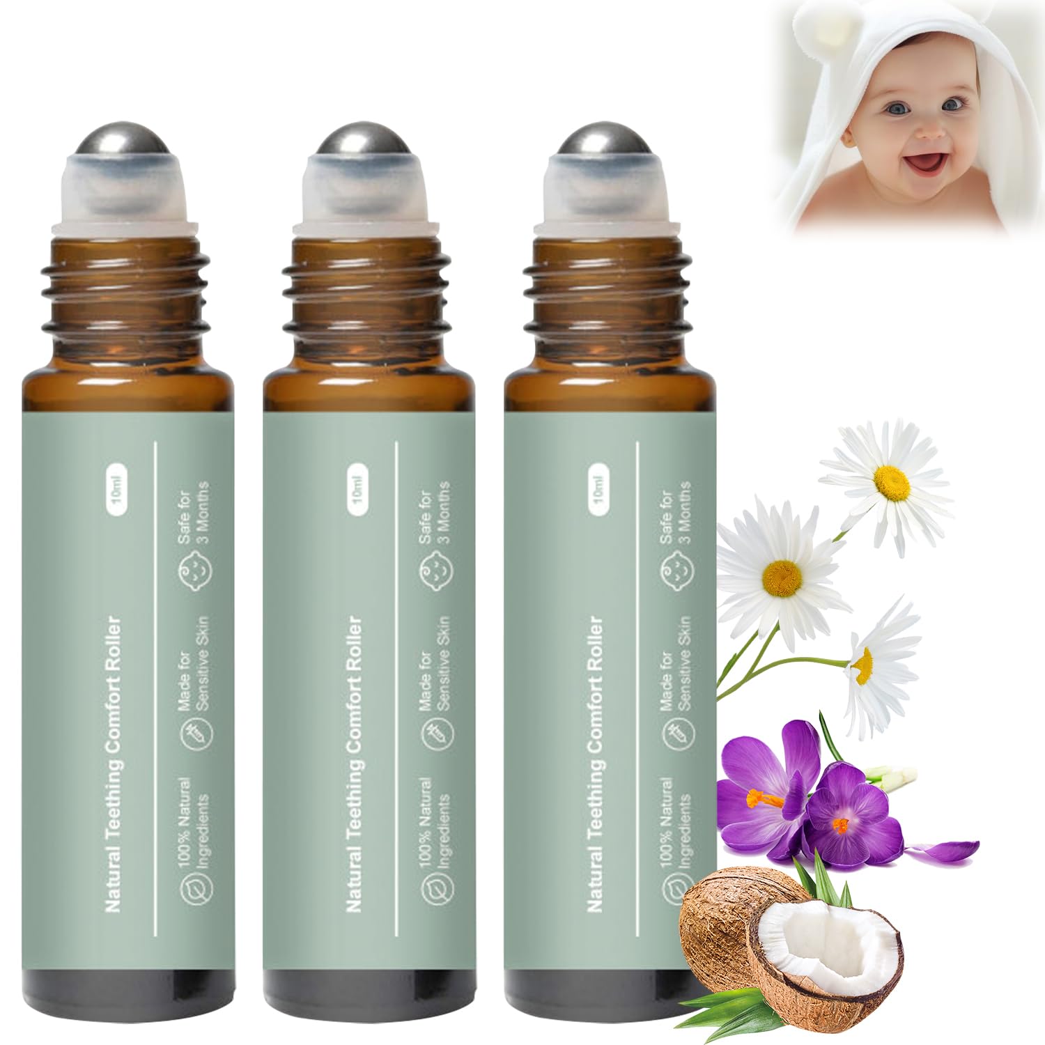 Photo 1 of 3Pcs Mamas Teether: Baby Teething Oil Roller,Natural Gentle Teething Relief Roller,Teething Roller,Teething Roller All Natural for Baby