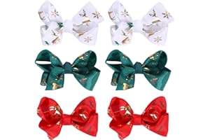 CLIPBAND 3 Inch Christmas Hair Bows for Girls Alligator Clips Grosgrain Ribbon Solid Color Hair Accessories for Little Teen Toddler Girls Kids (Red Green White)