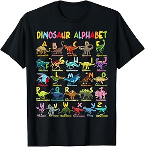 Types of Dinosaurs Alphabet A-Z ABC Dino Identification T-Shirt