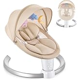 HARPPA Weddell Baby Swings for Infants with Canopy and Mosquito Net, Khaki | Newborn Swing with 5 Speeds, 5-Point Harness, Re