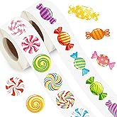 Whaline 1400Pcs Candy Stickers Colorful Candyland Lable Sticker 16 Designs Sweet Peppermint Incentive Teacher Reward Decals for Home Classroom Card Scrapbook Decor, 1.5 inch