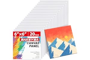 BAKEYBA 6x6inch Small Canvases for Painting, 20 Pack Mini Canvas Boards Primed Acid Free for Oil, Watercolor, Acrylic Paint