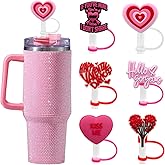 Straw Covers Caps 6Pcs, Silicone Heart Love Straw Toppers for Tumblers with Handle, Dust Proof Plugs Protector,Reusable Portable Drinking Straw Tips Lids for Cups Accessories Valentine's Day 10mm
