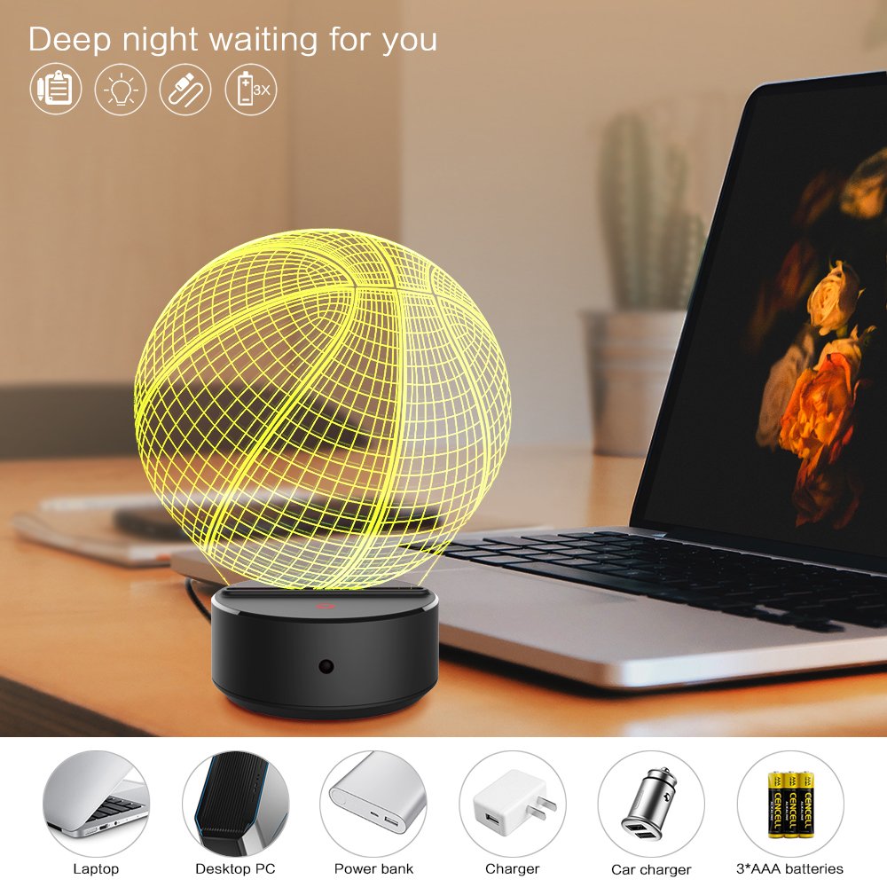 JCMKJ 3D Soccer Night Light 3D Basketball Night Light 7 Color Change LED Table Desk Lamp Acrylic Flat ABS Base USB Charger Home Decoration Toy Brithday