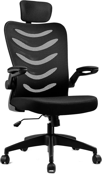 Amazon Com Comhoma Office Chair Ergonomic High Back Executive Adjustable Mesh Computer Chair With Flip Up Armrests Adjustable Headrest Black Kitchen Dining