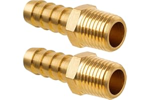 JUWO Air Hose Fittings, 1/4" NPT Male to 3/8" Barb, Brass Hose Barb Fittings, Heavy-Duty and Leak-Free Adapter for Air, Water, Fuel Line, 2 Pack