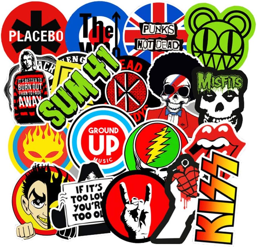 Rock Band Stickers for Laptop 100Pcs, Waterproof Vinyl Punk Classic Graffiti Decals for Guitar Car Bumper Hydro Flask Bass Drum Skateboard Bicycle Motorcycle Luggage Case, Rock N Roll Music Sticker
