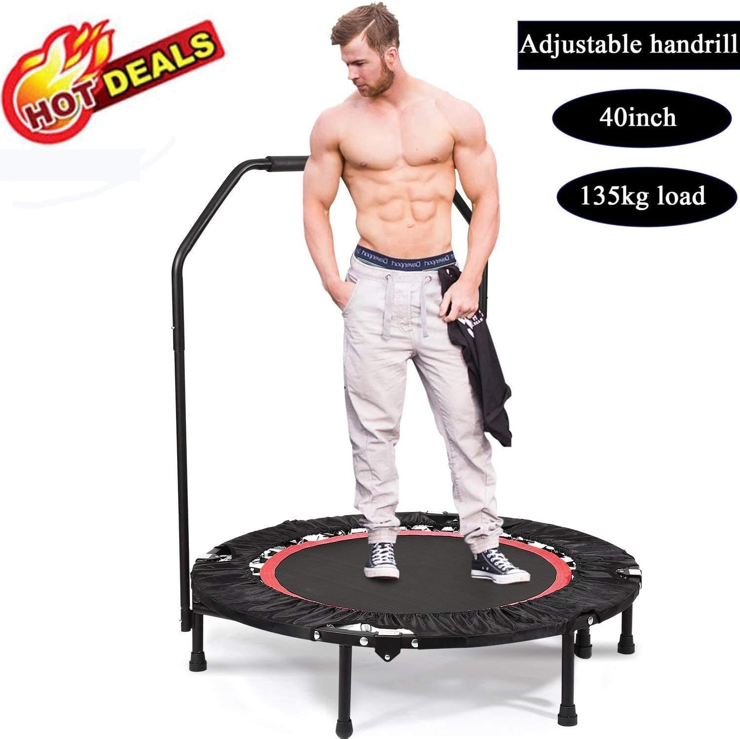 Tomasa Fitness Trampoline Mini Foldable Trampoline With Adjustable Armrest Fitness Training Trampoline, User Weight Up To 135kg, Trampoline Can Be Used For Jumping