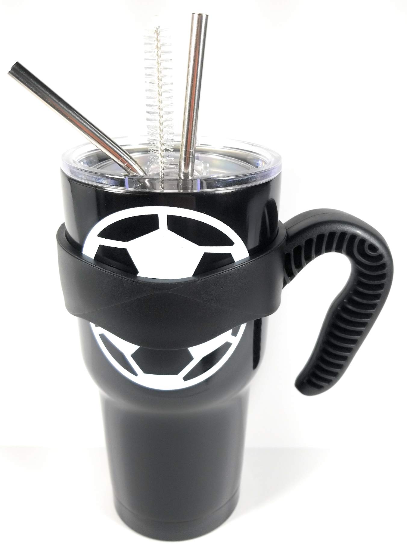 30oz Stainless Soccer Tumbler Cup Vacuum Insulated Coffee Cup Double Wall Mug with Lid, 2 Straw, Cleaner, Easy Hold Handle For Small Hands, Gift for Soccer Mom, Soccer Fan or Sports Team Coache
