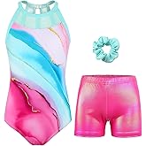 JOYSTREAM Gymnastics Leotards for Girls With Shorts Sparkly Ballet Dance Mesh Tank Activewear