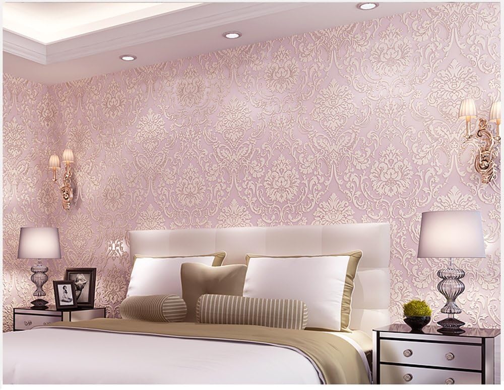 GLOW4U Removable Peel and Stick Pink Damask Wallpaper Mural Roll