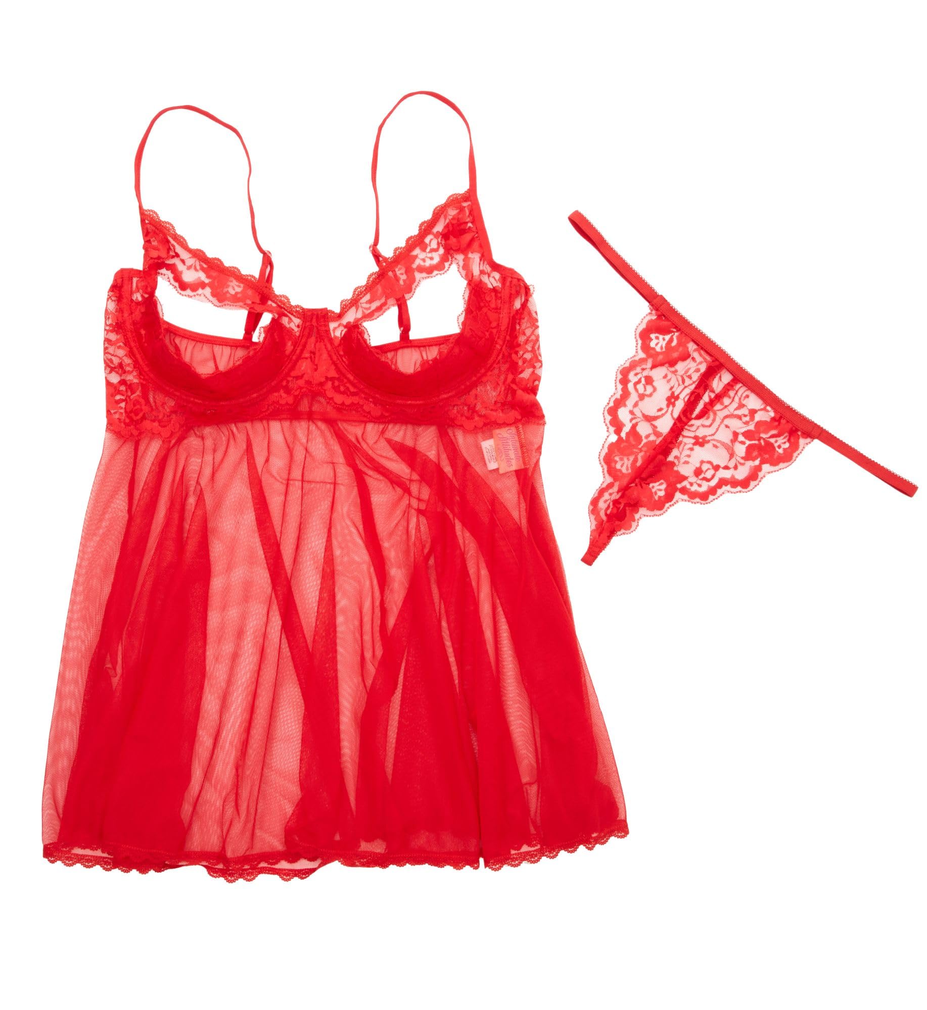 Shirley of Hollywood Number X3394 Size 3/4X Red Lace and Net Open Tip Babydoll