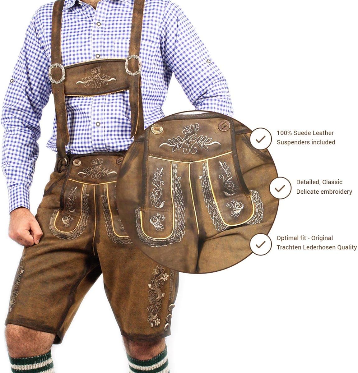 Oktoberfest Bavarian Short Lederhosen Men | Traditional Authentic German Outfit: Clothing