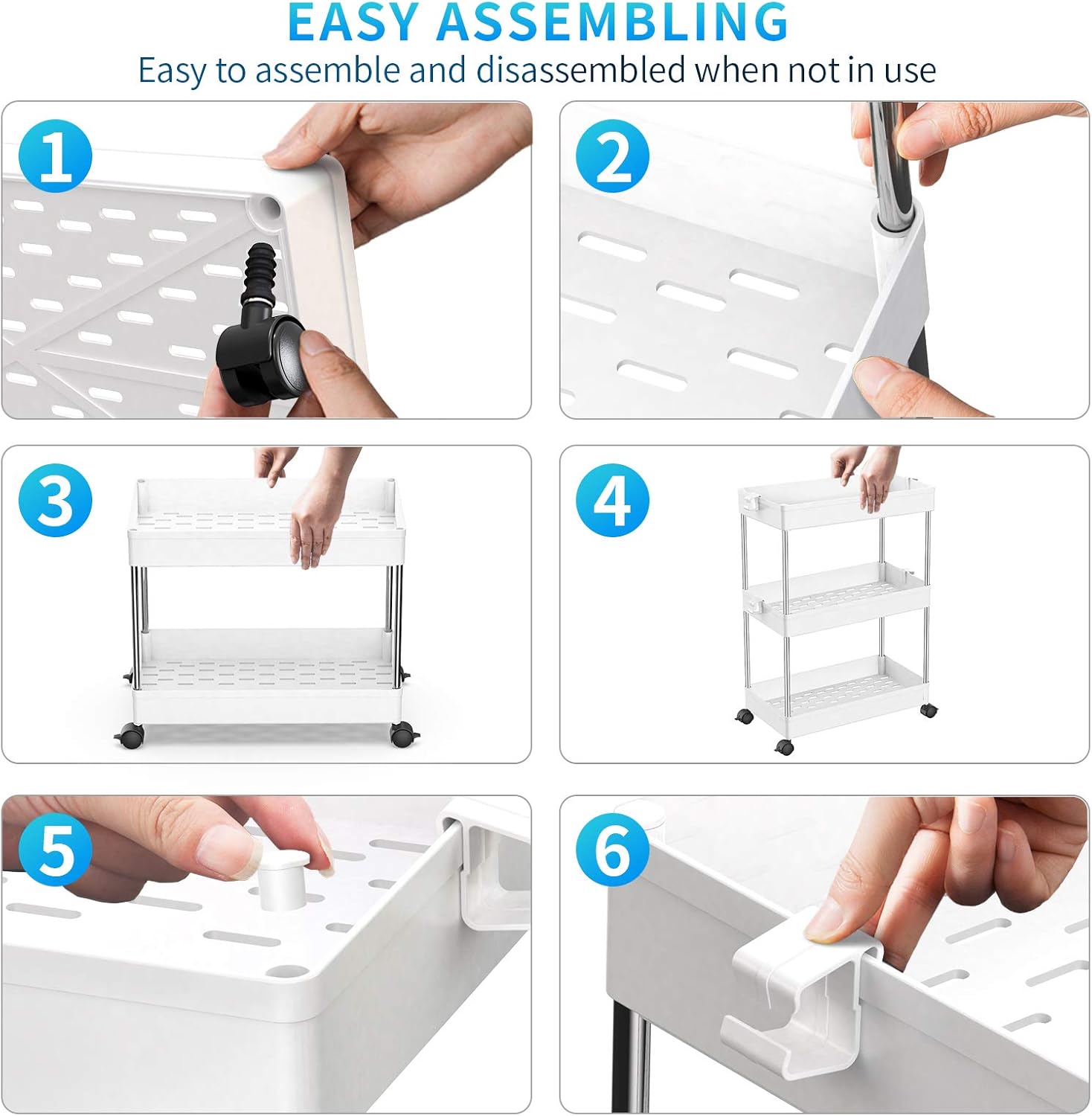 SPACEKEEPER Slim Storage Cart, 3 Tier Bathroom Organizers Rolling Utility Cart Slide Out Storage Shelves Mobile Shelving Unit Organizer for Office, Kitchen, Bedroom, Bathroom, Laundry Room, White: Furniture & Decor