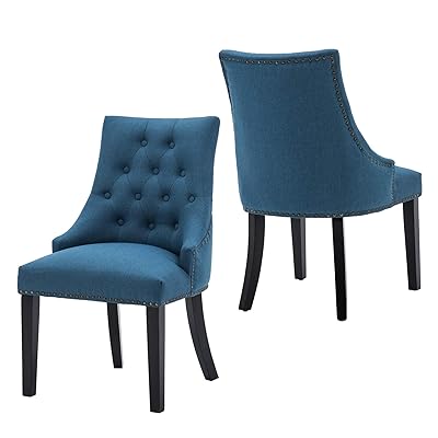 LSSBOUGHT Fabric Dining Chairs with Wooden Legs and Nailed Trim
