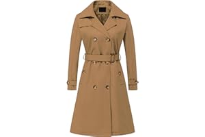 Chrisuno Women's Double Breasted Long Trench Coats Mid-Length Belted Overcoat Dress Jacket with Detachable Hood
