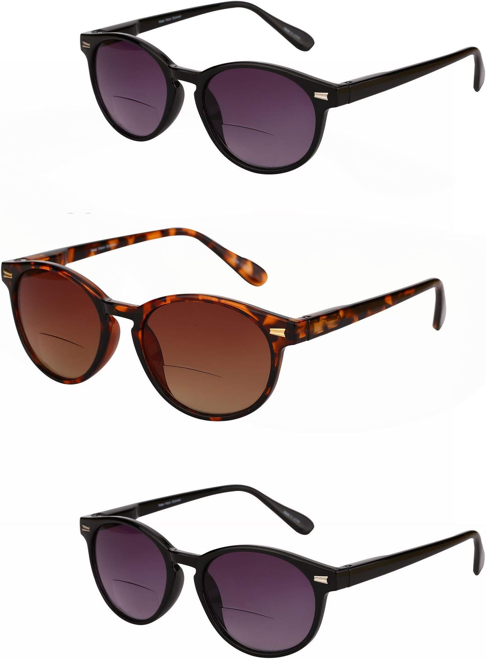 "The Brilliance" 3 Pair of Bifocal Sunglasses for Men and Women, Outdoor Sun Readers - 3 Microfiber Carrying Cases Included