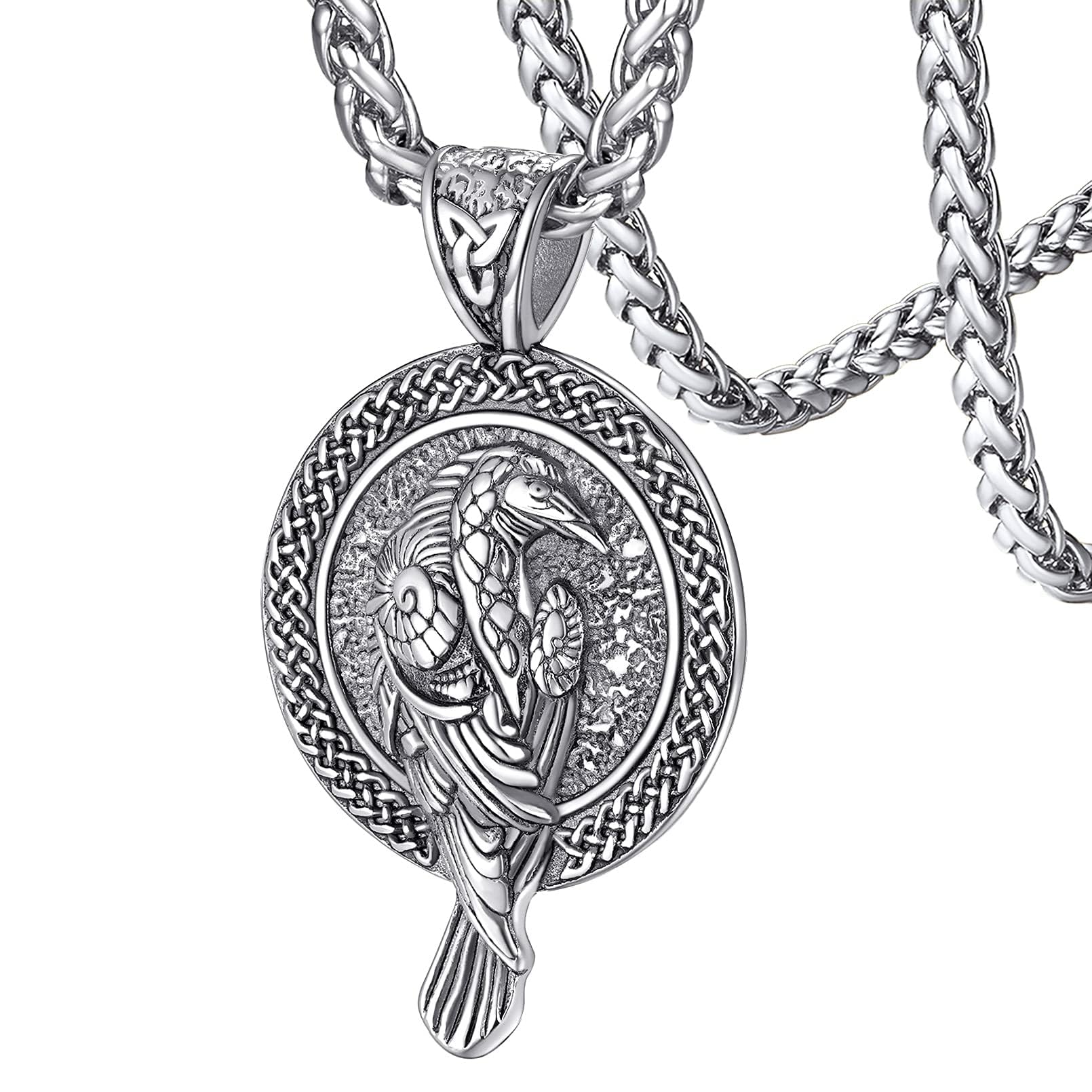 FaithHeart Mens Raven Necklace Vintage Viking Pendant Odin Crow Jewellery Stainless Steel Good Luck Charm Nordic Gifts for Teen Boys