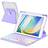 EAMPANG Case with Keyboard for iPad 9th 8th 7th Generation 10.2 inch,7 Rainbow Backlit Detachable Wireless Keyboard Rotatable Magnetic Cover with Pencil Holder for iPad Air 3rd Gen/Pro 10.5 Purple