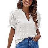 Blooming Jelly Women's Puff Sleeve Casual Tops Fashion White Polka Dot Blouses Dressy Ladies Summer Tops