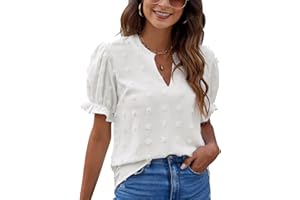 Blooming Jelly Women's Puff Sleeve Casual Tops Fashion White Polka Dot Blouses Dressy Ladies Summer Tops