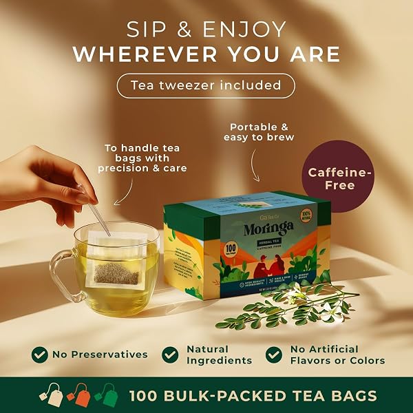 GYA TEA CO MORINGA HERBAL TEA BAGS (100 BAGS) – CAFFEINE FREE WITH A TANGY FLAVOR FOR ALL DAY COMFORT, CALMING, RELAXING & NOURISHING – FRUIT & HERBAL BLENDS