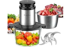 KingAcc Food Processor, 8-Cup 500W Meat Grinder & Mini Electric Vegetable Chopper with Copper Motor, 2 Blades & Dual Bowls (G