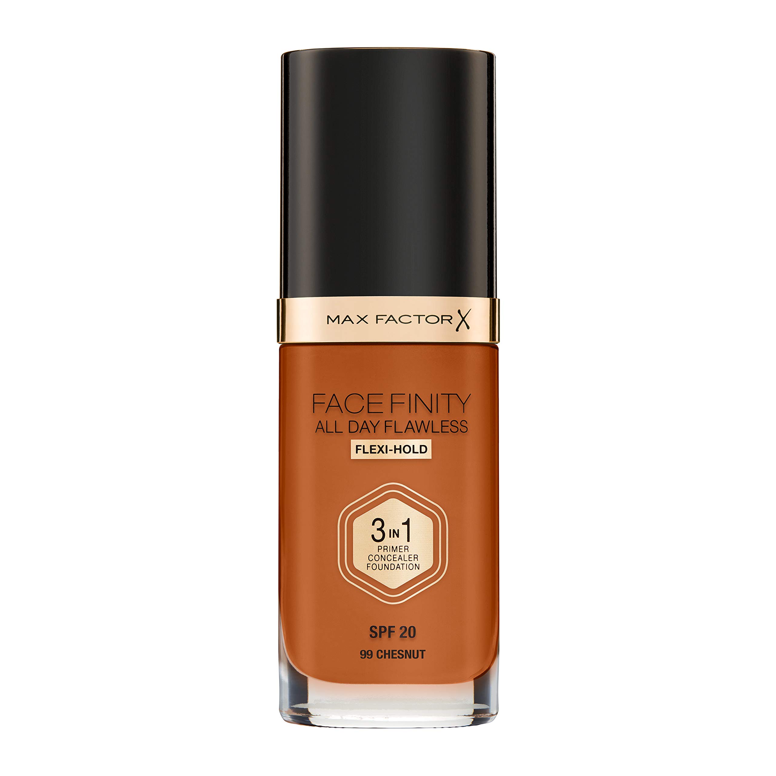 Max Factor Facefinity 3-in-1 All Day Flawless Liquid Foundation, SPF 20 - 99 Chestnut, 30 ml