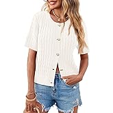 Saodimallsu Womens Summer Short Sleeve Cardigans Cable Knit Cropped Button Down Crewneck Lightweight Sweater Tops